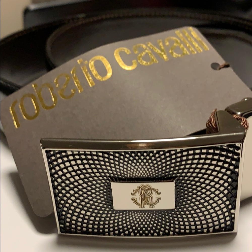 Like New Classic Roberto Cavalli Metal Buckle Reversible Leather Blk/Brown Belt!